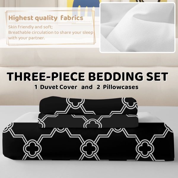 Sleepwish 3 Pieces Retro Polygon Plaid Duvet Cover Set King for Adults Soft Black Gray Clover Bedding Set
