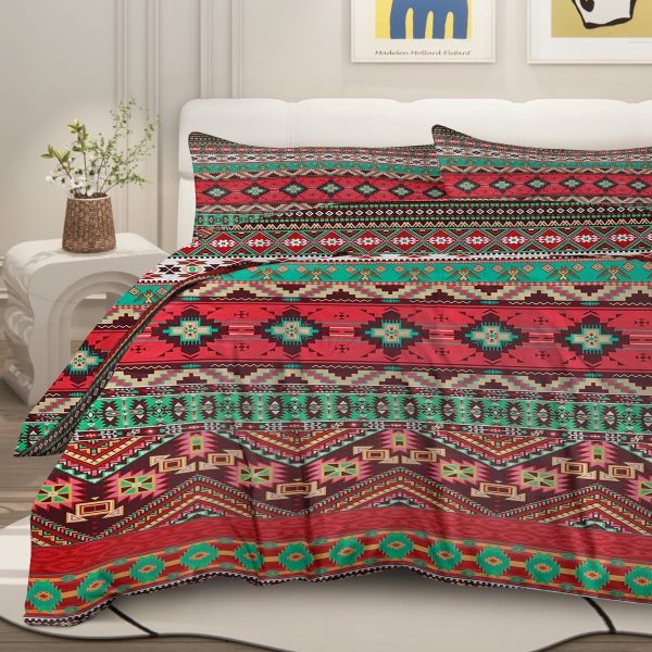 Sleepwish 3 Pieces Bohemian Pattern Bedding Duvet Cover Set Full for Kids Green Bedroom Decor