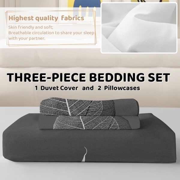 Sleepwish 3 Pieces Broad Leaves Printed Duvet Cover Set King for Adults Soft Bedding Set Green