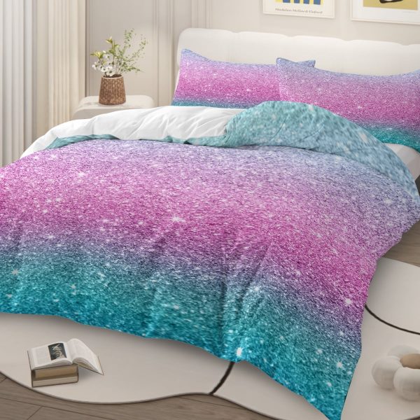 Sleepwish 3pcs Purple and Turquoise Duvet Cover Set Twin for Girls Teal Mermaid Bedding Set