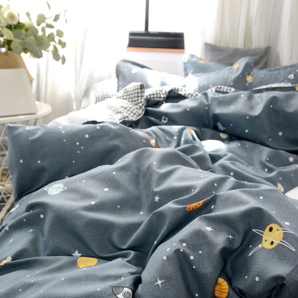 Sleepwish 3 Pieces Blue Geometric Stripes Duvet Cover Set Queen for Teens Soft Bedding Set