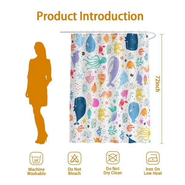 Sleepwish Marine Life Waterproof Shower Curtain for Bathroom with 12 Hooks, 72x72"