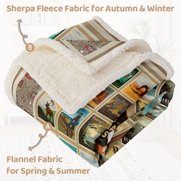 Sleepwish American Parks Sherpa Throw Blanket for Couch National Parks of America Retro Fleece Blanket, 50x60"