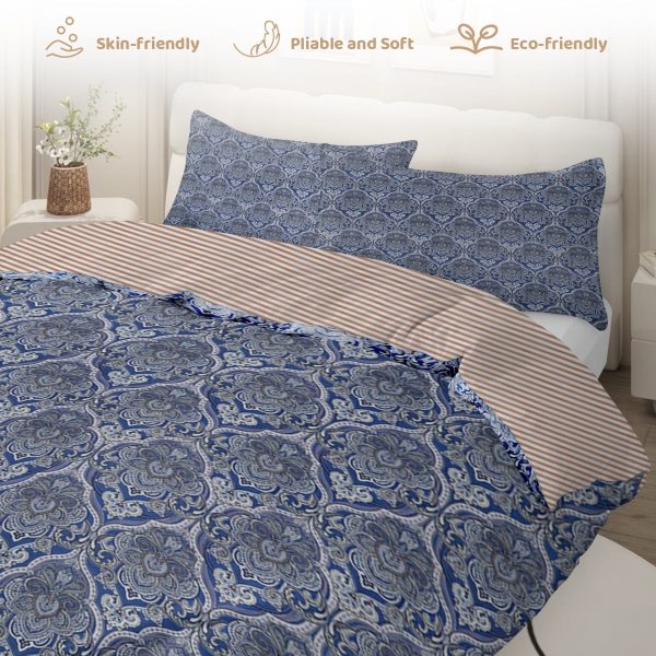 Sleepwish 3 Pieces Blue Meteor Shower Printed Bedding Duvet Cover Set Queen for Kids Girls Bedroom Decor
