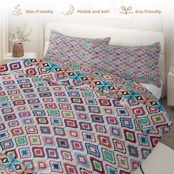 Sleepwish 3 Pieces Bohemian Pattern Bedding Duvet Cover Set Full for Kids Green Bedroom Decor