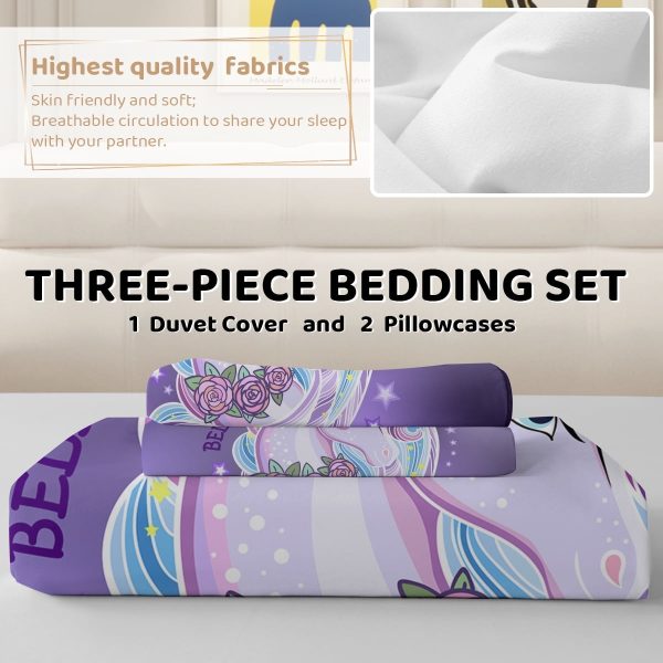 Sleepwish Purple Unicorn Duvet Cover Set for Girls Kids Full 3D Unicorn Printed Bedding Set