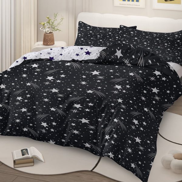 Sleepwish 3 Pieces Blue Meteor Shower Printed Bedding Duvet Cover Set Queen for Kids Girls Bedroom Decor