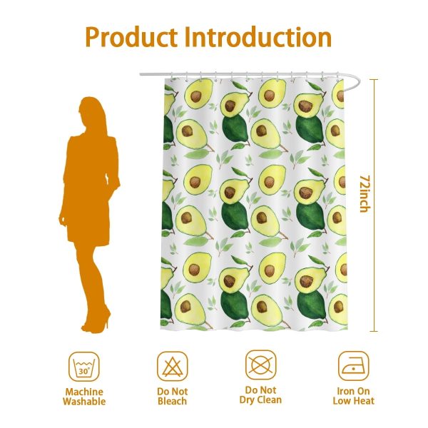 Sleepwish Avocado Waterproof Shower Curtain for Bathroom with 12 Hooks, 72x72"