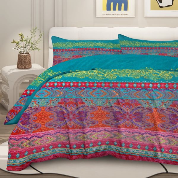 Sleepwish 3 Pieces Bohemian Pattern Bedding Duvet Cover Set King for Adults Green Bedroom Decor