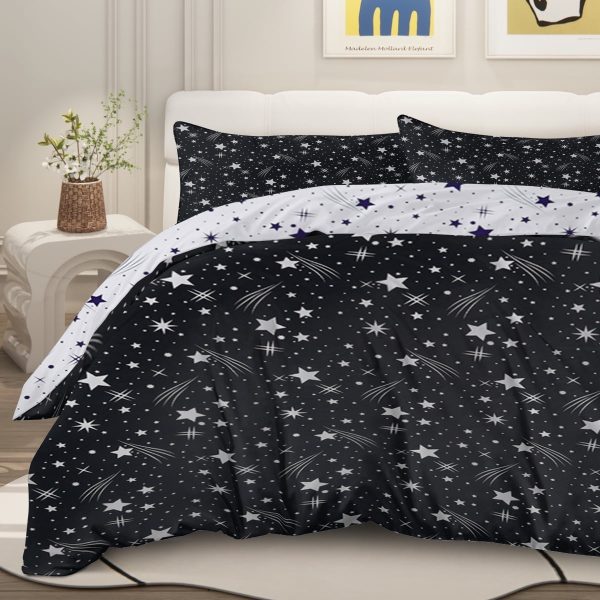 Sleepwish 3 Pieces Black Meteor Shower Printed Bedding Duvet Cover Set King for Adults Bedroom Decor