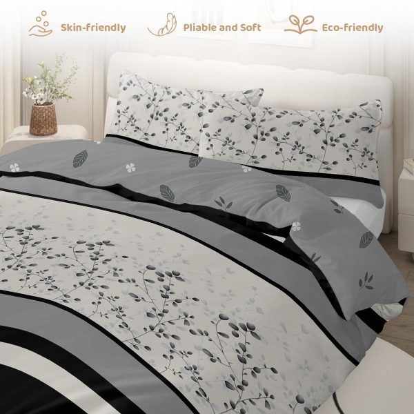 Sleepwish 3 Pieces Retro Polygon Plaid Duvet Cover Set King for Adults Soft Black Gray Clover Bedding Set