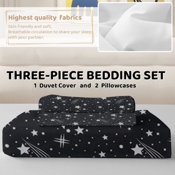 Sleepwish 3 Pieces Blue Meteor Shower Printed Bedding Duvet Cover Set Queen for Kids Girls Bedroom Decor