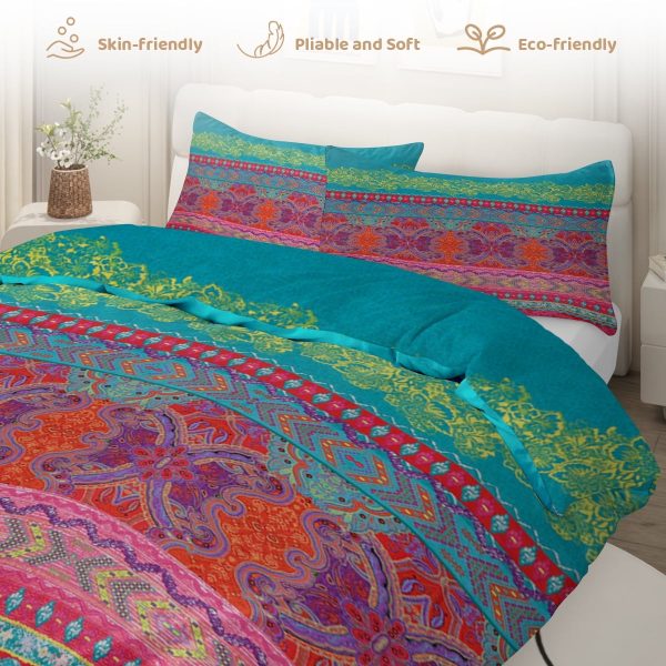 Sleepwish 3 Pieces Bohemian Pattern Bedding Duvet Cover Set Full for Kids Green Bedroom Decor