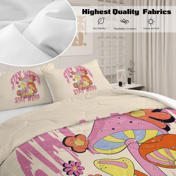 Sleepwish Pink Mushroom Comforter Set Twin 3Pcs for Kids Girls Microfiber Bedding Set