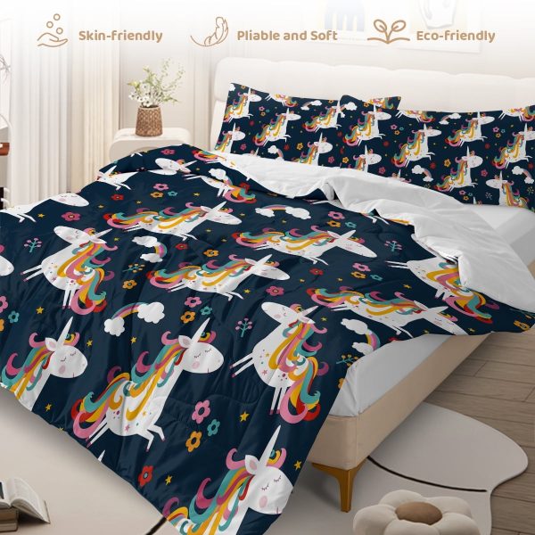 Sleepwish 3 Pieces Unicorn Twin Comforter Set Soft Bedding Set for Kids Blue All Seasons