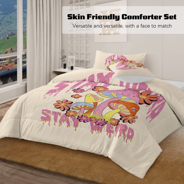 Sleepwish Twin Mushroom Comforter Set 3Pcs for Kids Girls Microfiber Beige Bedding Set