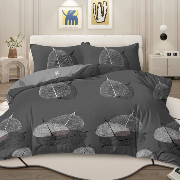 Sleepwish 3 Pieces Broad Leaves Printed Duvet Cover Set King for Adults Soft Bedding Set Green