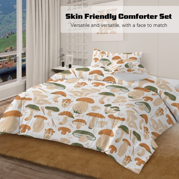 Sleepwish Pink Mushroom Comforter Set Twin 3Pcs for Kids Girls Microfiber Bedding Set