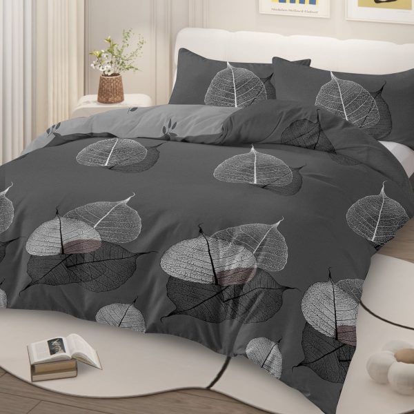 Sleepwish 3 Pieces Broad Leaves Printed Duvet Cover Set King for Adults Soft Bedding Set Green
