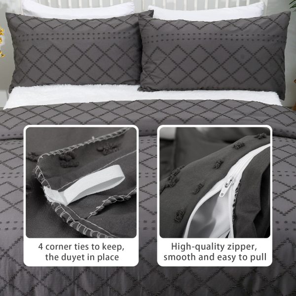 Sleepwish 3 Pieces Tufted Duvet Cover Set King Microfiber Soft White Comforter Cover Set
