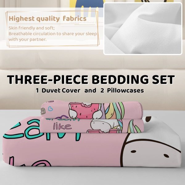 Sleepwish Pink Unicorn Duvet Cover Set Queen for Kids 3Pcs Bedding Set for Girls