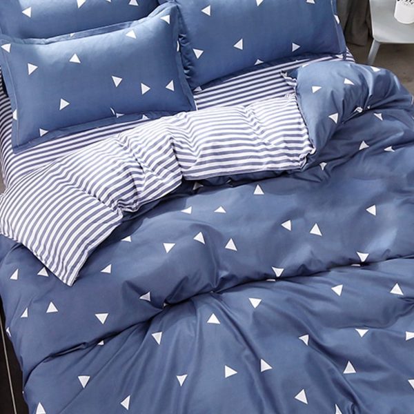 Sleepwish 3 Pieces Blue Geometric Stripes Duvet Cover Set Queen for Teens Soft Bedding Set