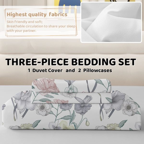 Sleepwish 3 Pieces Colorful Floral Duvet Cover Set Twin for Kids Soft Pink Little Flower Bedding Set