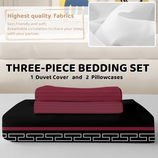 Sleepwish 3 Pieces Retro Polygon Plaid Duvet Cover Set King for Adults Soft Black Gray Clover Bedding Set