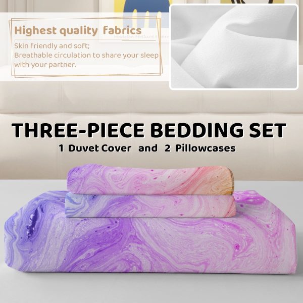 Sleepwish 3pcs Tie Dye Pastel Pink Duvet Cover Set Twin Size for Kids Girls Colorful Marble Bedding Set