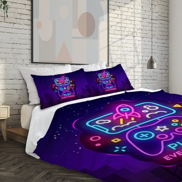 Sleepwish Gaming Bedding Set for Boys, 3pcs Gamer Duvet Cover Twin 1 Microfiber Comforter Cover with 2 Pillowcases
