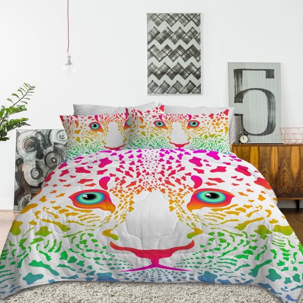 Sleepwish Colorful Leopard Comforter Set Full, 3pcs Soft Microfiber Kids Bedding Set All Seasons
