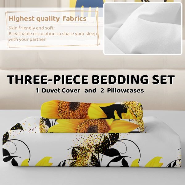 Sleepwish 3 Pieces Broad Leaves Printed Duvet Cover Set King for Adults Soft Bedding Set Green