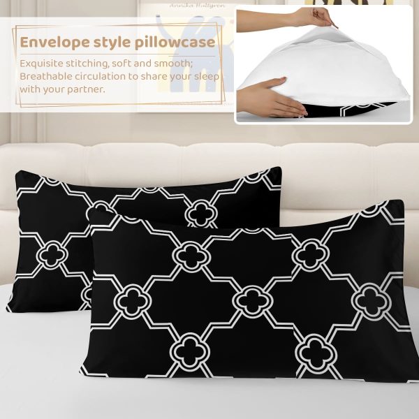 Sleepwish 3 Pieces Retro Polygon Plaid Duvet Cover Set King for Adults Soft Black Gray Clover Bedding Set