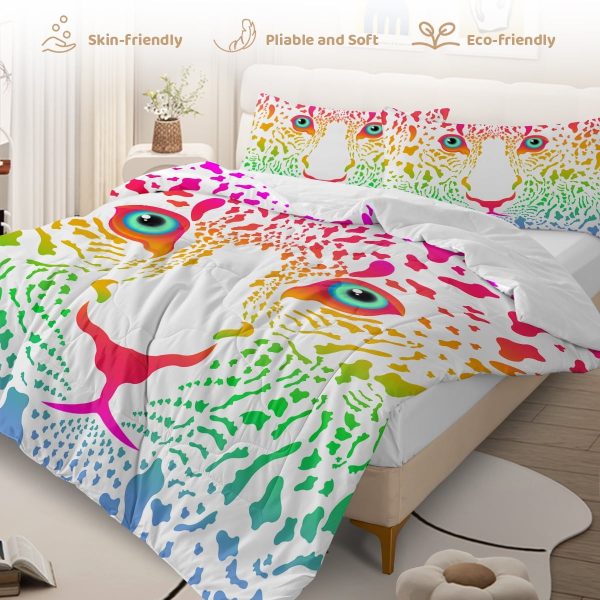 Sleepwish Colorful Leopard Comforter Set Full, 3pcs Soft Microfiber Kids Bedding Set All Seasons