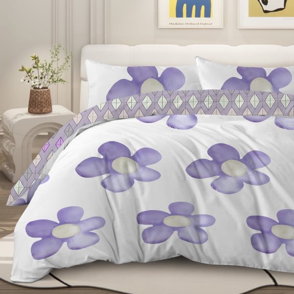 Arightex 3 Pieces Purple Flowers Printed Bedding Duvet Cover Set King for Adults Girls Bedroom Decor