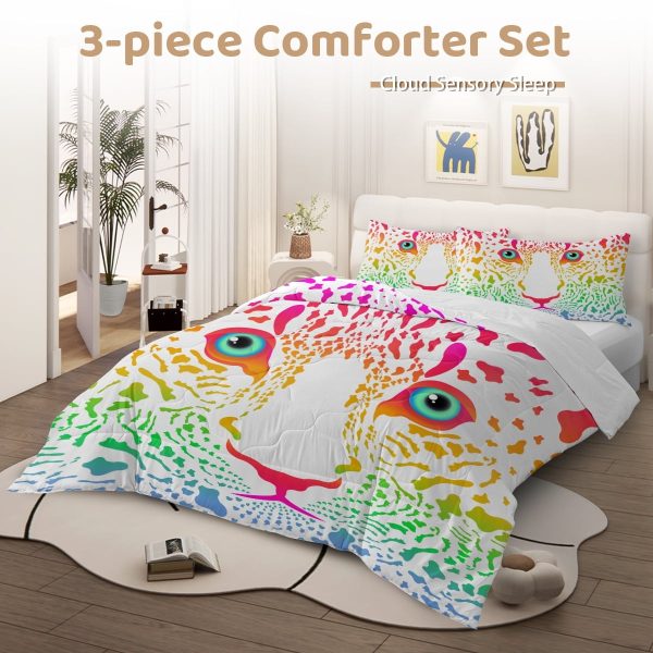 Sleepwish Colorful Leopard Comforter Set Full, 3pcs Soft Microfiber Kids Bedding Set All Seasons