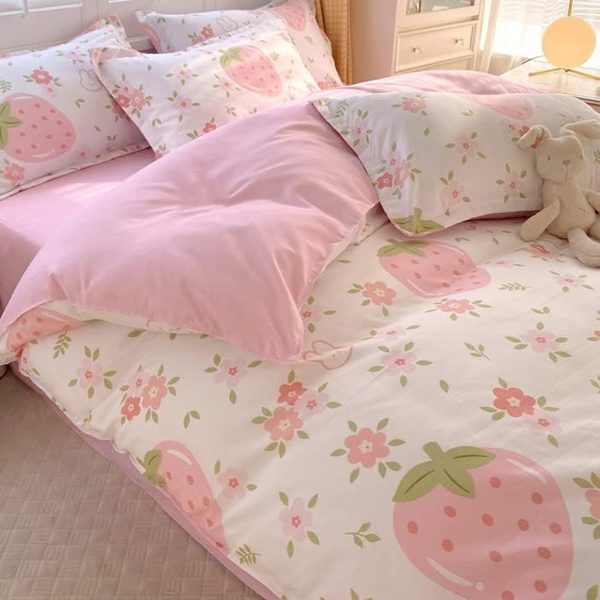 Sleepwish 3 Pieces Colorful Flowers Duvet Cover Set Queen for Teens Soft Bedding Set Pink Green