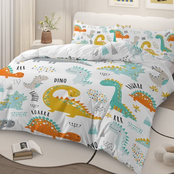 Sleepwish 3 Pieces Dinosaur Printed Bedding Duvet Cover Set Queen for Kids Boys Bedroom Decor