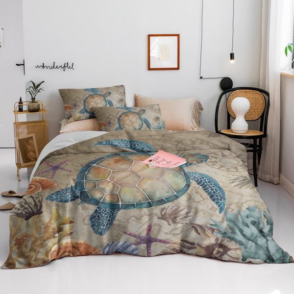 Arightex 3 Piece Twin Size Duvet Cover Set, Tortoise Sea Turtle Printed Bedding Gifts for Kids Teens