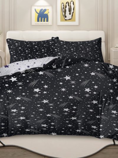 Sleepwish 3 Pieces Black Meteor Shower Printed Bedding Duvet Cover Set King for Adults Bedroom Decor