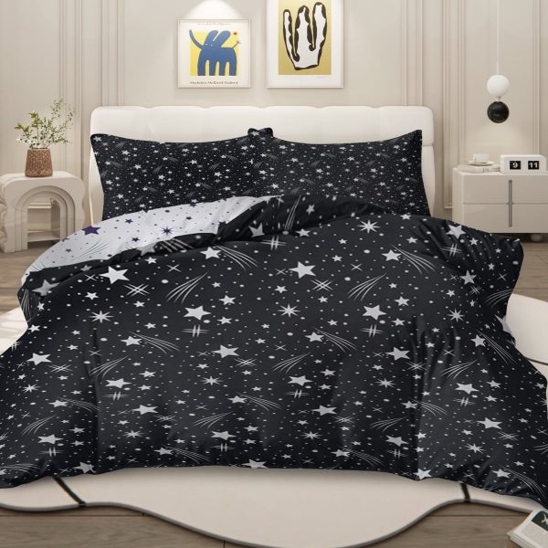 Sleepwish 3 Pieces Black Meteor Shower Printed Bedding Duvet Cover Set King for Adults Bedroom Decor