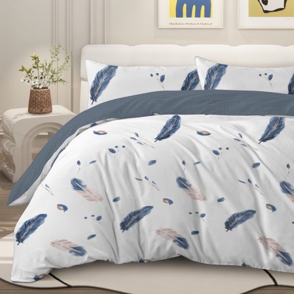 Sleepwish 3 Pieces Broad Leaves Printed Duvet Cover Set King for Adults Soft Bedding Set Green
