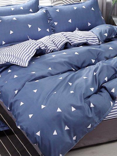 Sleepwish 3 Pieces Blue Geometric Stripes Duvet Cover Set Queen for Teens Soft Bedding Set