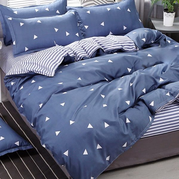 Sleepwish 3 Pieces Blue Geometric Stripes Duvet Cover Set Queen for Teens Soft Bedding Set