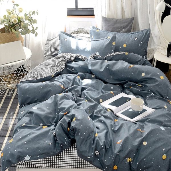Sleepwish 3 Pieces Blue Geometric Stripes Duvet Cover Set Queen for Teens Soft Bedding Set