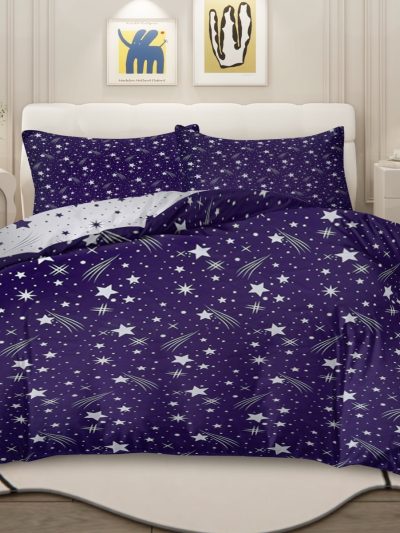 Sleepwish 3 Pieces Blue Meteor Shower Printed Bedding Duvet Cover Set Queen for Kids Girls Bedroom Decor
