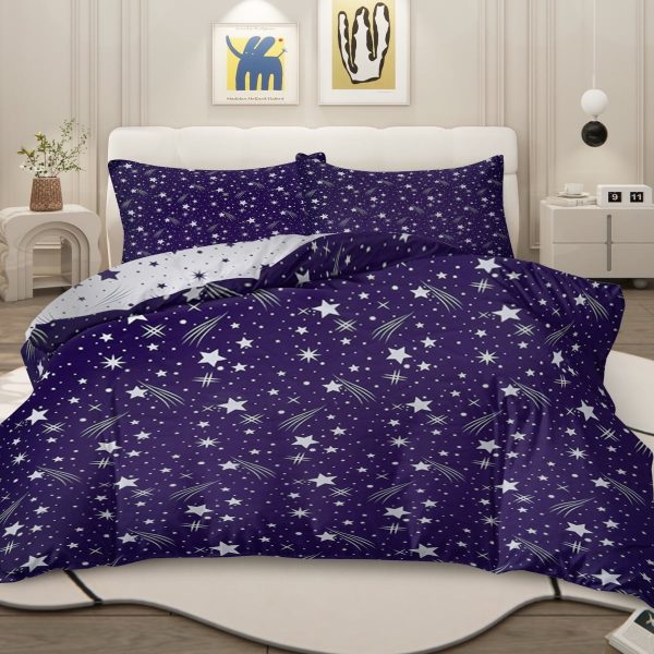 Sleepwish 3 Pieces Black Meteor Shower Printed Bedding Duvet Cover Set King for Adults Bedroom Decor