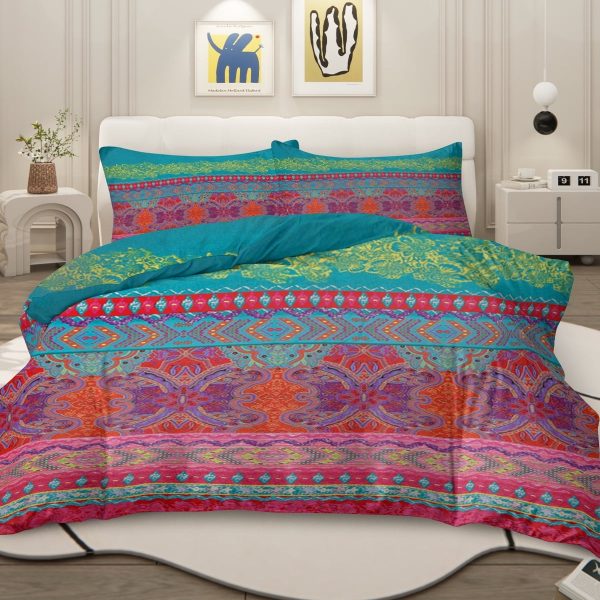 Sleepwish 3 Pieces Orange Blue Boho Pattern Bedding Duvet Cover Set King for Adults Bedroom Decor