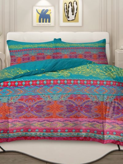 Sleepwish 3 Pieces Bohemian Pattern Bedding Duvet Cover Set King for Adults Green Bedroom Decor