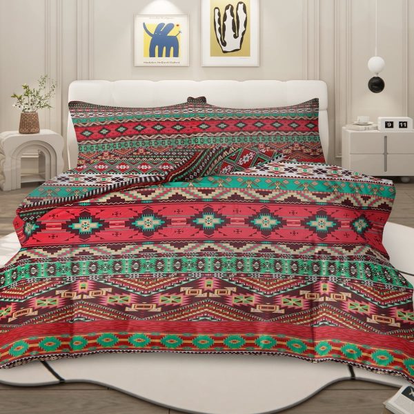 Sleepwish 3 Pieces Bohemian Pattern Bedding Duvet Cover Set King for Adults Green Bedroom Decor